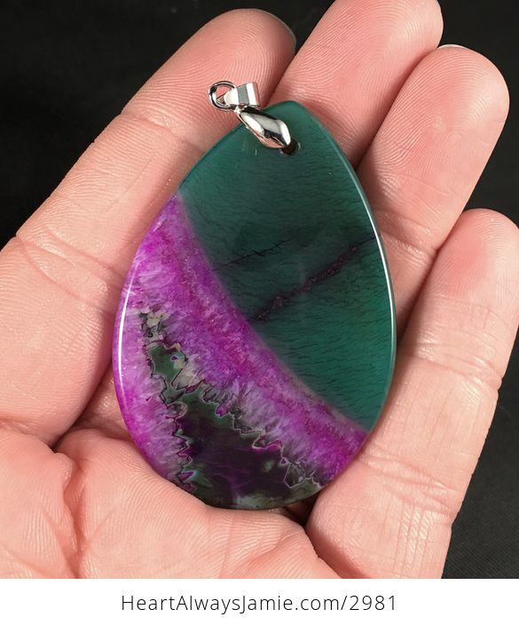 Gorgeous Green and Purple Druzy Stone Pendant Necklace - #evHuDvlVYBc-2