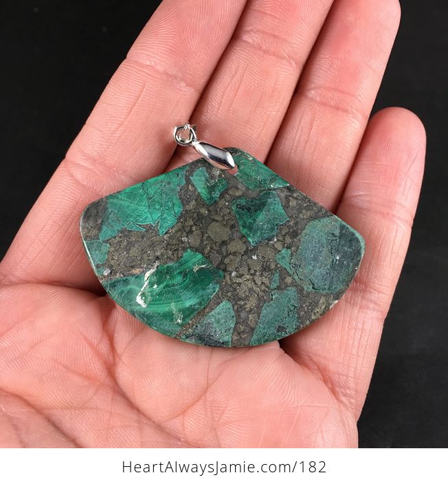 Gorgeous Green and Tan Malachite and Pyrite Stone Pendant Necklace - #rCPrO828Mnw-2