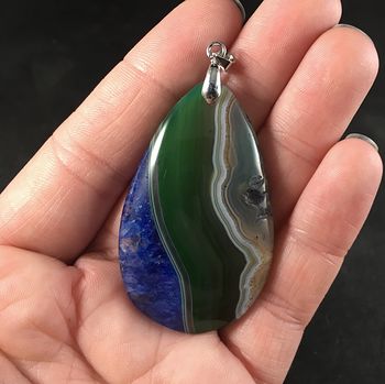 Gorgeous Green White Tan and Blue Druzy Stone Pendant #EEsKJyODs64