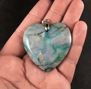 Gorgeous Heart Shaped Blue and Green Crazy Lace Agate Stone Pendant #WsNc4py0y1k