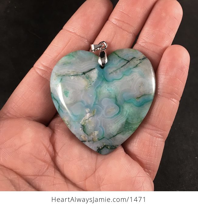Gorgeous Heart Shaped Blue and Green Crazy Lace Agate Stone Pendant - #WsNc4py0y1k-1