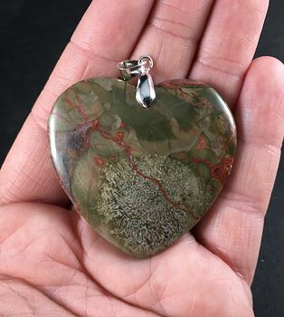 Gorgeous Heart Shaped Green and Orange Rainforest Rhyolite Jasper Stone Pendant #PwQFeadoHBI
