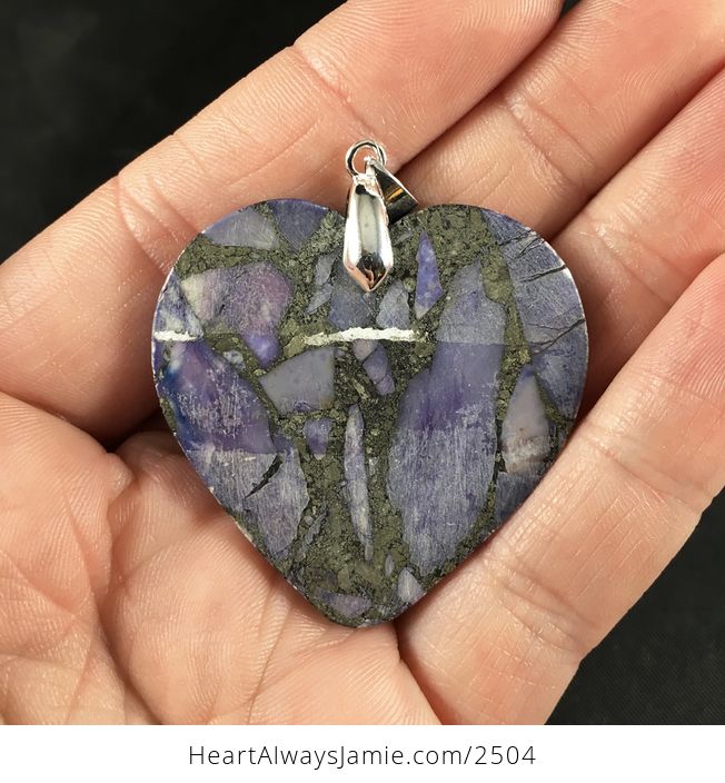 Gorgeous Heart Shaped Matrix Pyrite and Purple Stone Pendant Necklace - #jHuZCrU50aM-2