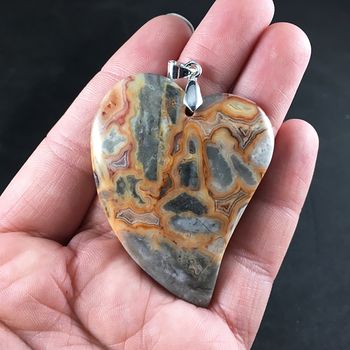 Gorgeous Heart Shaped Orange Red and Gray Crazy Lace Agate Stone Pendant #okwPOdN57Q8