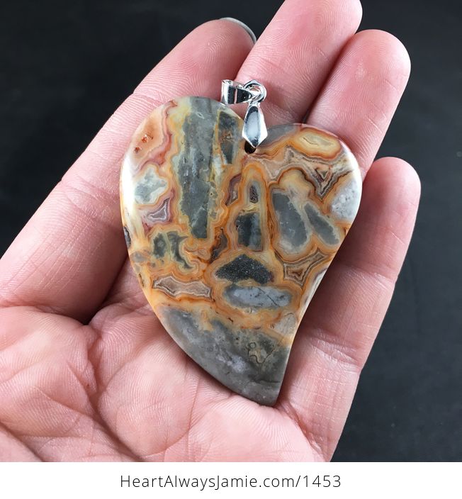 Gorgeous Heart Shaped Orange Red and Gray Crazy Lace Agate Stone Pendant - #okwPOdN57Q8-1