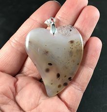 Gorgeous Heart Shaped Scenic Ocean Dendritic Chalcedony Stone Pendant #L5kMEfyx0X4