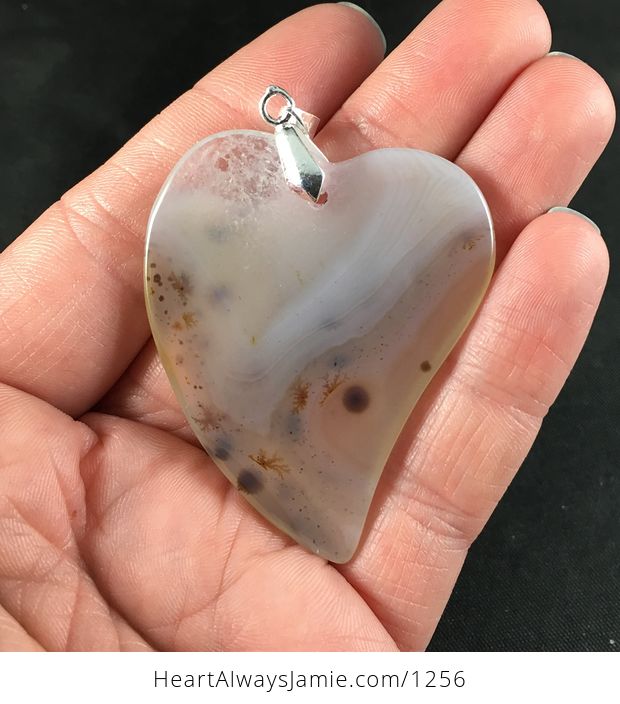 Gorgeous Heart Shaped Scenic Ocean Dendritic Chalcedony Stone Pendant Necklace - #L5kMEfyx0X4-2