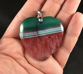 Gorgeous Heart Shaped Watermelon Herizon Dream Green White and Red Druzy Agate Stone Pendant #W1KnWtrCG0U