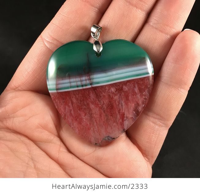Gorgeous Heart Shaped Watermelon Herizon Dream Green White and Red Druzy Agate Stone Pendant - #W1KnWtrCG0U-1