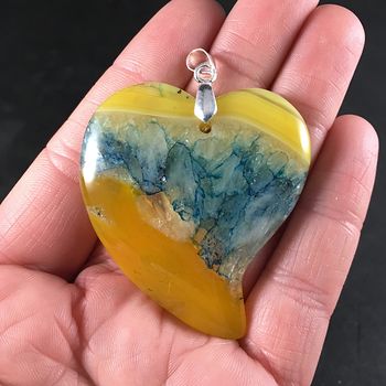 Gorgeous Heart Shaped Yellow and Blue Drusy Agate Stone Pendant #FOshSvnC0IY