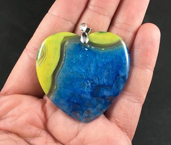 Gorgeous Heart Shaped Yellow Semi Transparent and Blue Druzy Agate Stone Pendant #sKZltomvKog