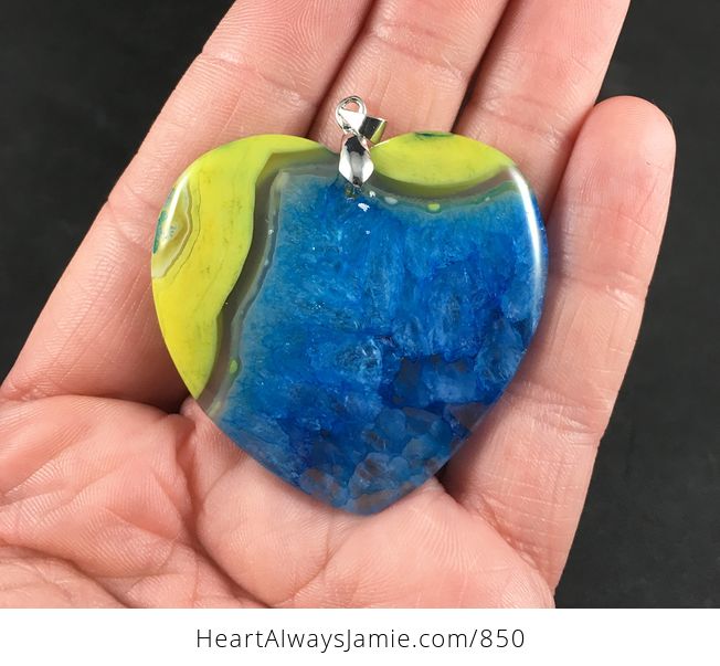 Gorgeous Heart Shaped Yellow Semi Transparent and Blue Druzy Agate Stone Pendant - #sKZltomvKog-1