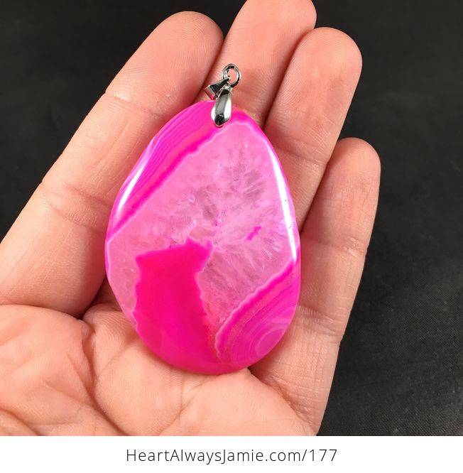 Gorgeous Hot Pink Druzy Agate Stone Pendant - #vUU0mShG41M-1