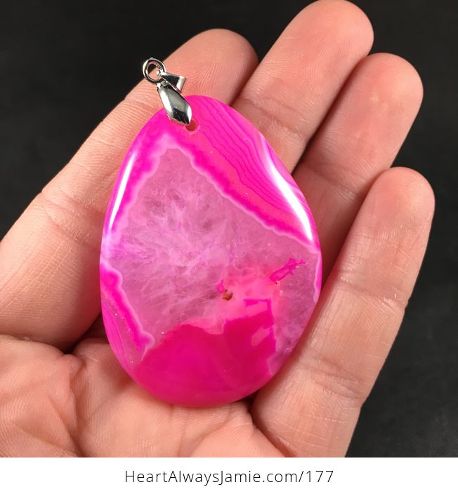 Gorgeous Hot Pink Druzy Agate Stone Pendant Necklace - #vUU0mShG41M-2