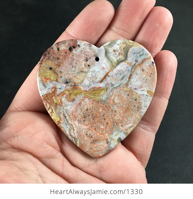 Gorgeous Large Heart Shaped Orange and Pink Crazy Lace Agate Stone Pendant Necklace - #WhP1PPAJhAU-2