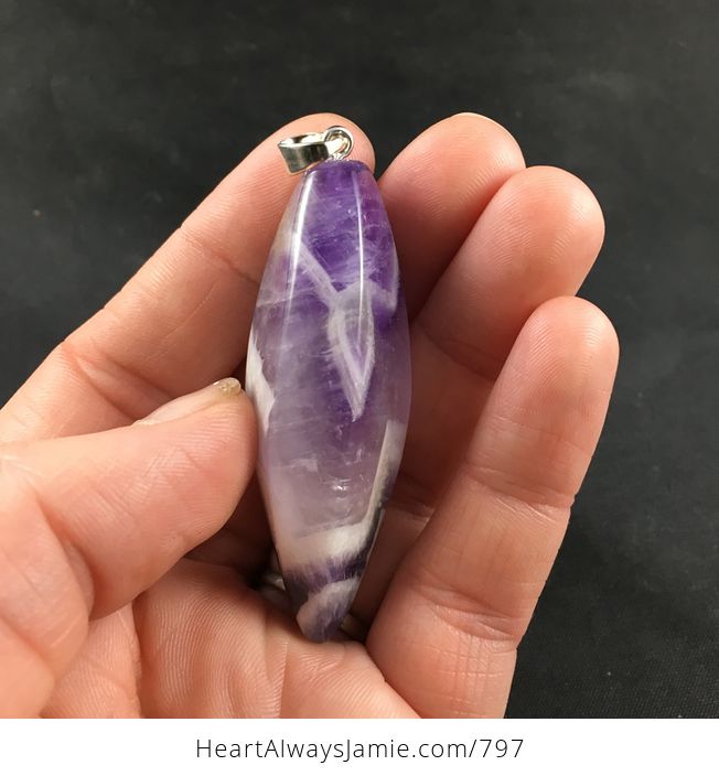 Gorgeous Large Purple and White Chevron Amethyst Stone Pendant Necklace - #QJgZqRD2IMw-3