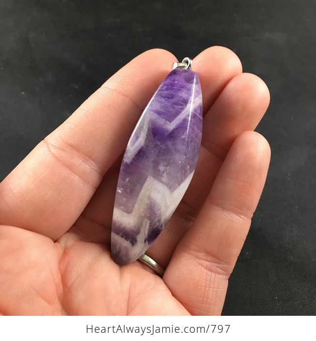 Gorgeous Large Purple and White Chevron Amethyst Stone Pendant Necklace - #QJgZqRD2IMw-2
