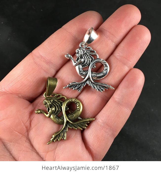 Gorgeous Mermaid Pendant Necklace and Earrings Jewelry Set - #Yc9uHpylxOw-1