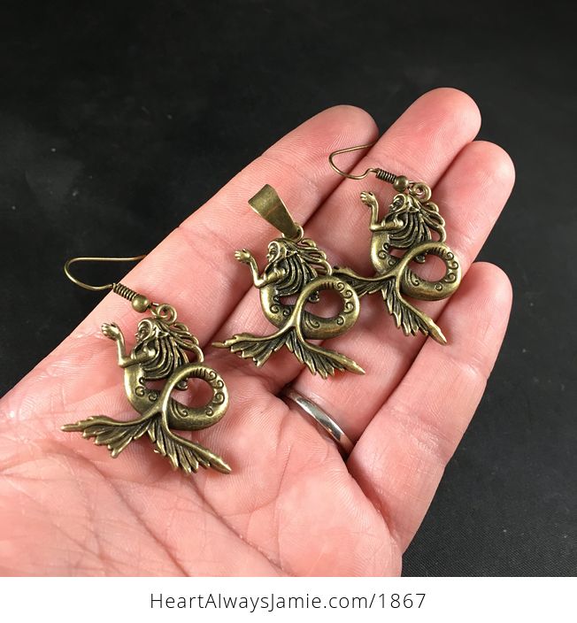 Gorgeous Mermaid Pendant Necklace and Earrings Jewelry Set - #Yc9uHpylxOw-2