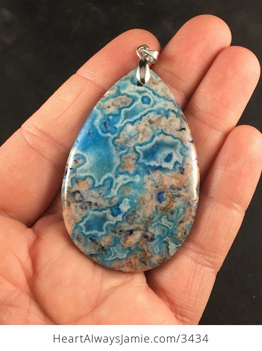 Gorgeous Orange and Blue Druzy Crazy Lace Agate Pendant Jewelry - #pBvgHfflXm0-1