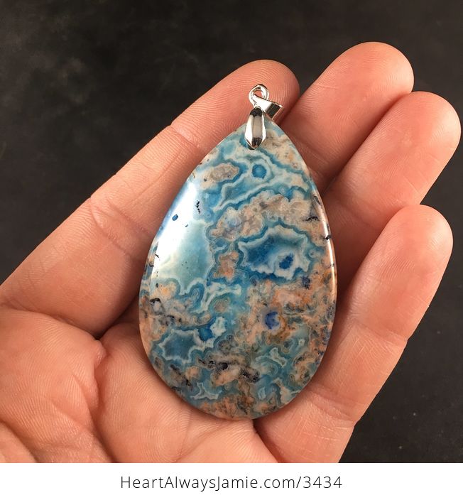 Gorgeous Orange and Blue Druzy Crazy Lace Agate Pendant Necklace Jewelry - #pBvgHfflXm0-3