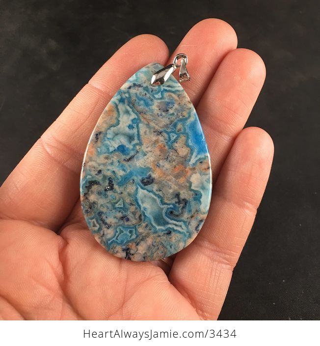 Gorgeous Orange and Blue Druzy Crazy Lace Agate Pendant Necklace Jewelry - #pBvgHfflXm0-5
