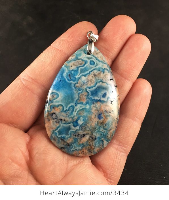 Gorgeous Orange and Blue Druzy Crazy Lace Agate Pendant Necklace Jewelry - #pBvgHfflXm0-2