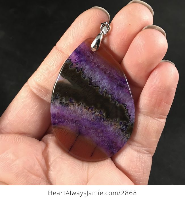 Gorgeous Orange Black and Purple Druzy Stone Pendant Necklace - #u5k2YvraJEU-2