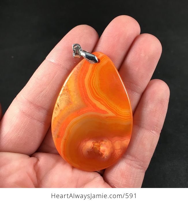 Gorgeous Orange Druzy Agate Stone Pendant Necklace - #CW62TLa46y4-2