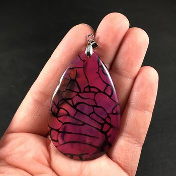 Gorgeous Pink and Black Dragon Veins Agate Stone Pendant #9I5SmX8SYJM
