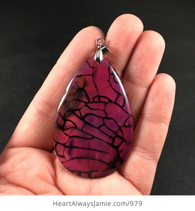 Gorgeous Pink and Black Dragon Veins Agate Stone Pendant - #9I5SmX8SYJM-1