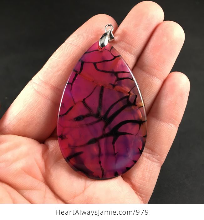 Gorgeous Pink and Black Dragon Veins Agate Stone Pendant Necklace - #9I5SmX8SYJM-2