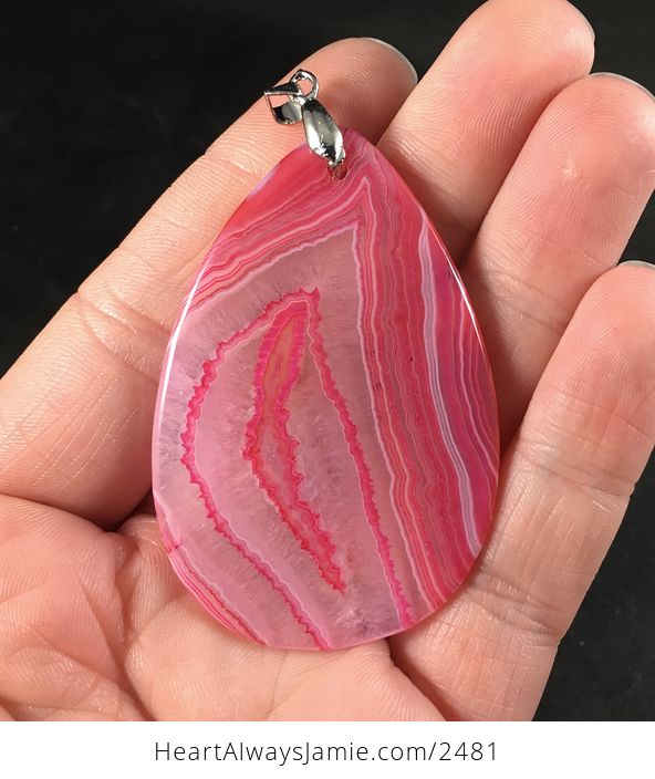 Gorgeous Pink Striped Druzy Stone Pendant Necklace - #DWdZ4oqNHj8-2