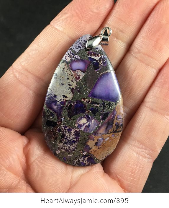 Gorgeous Purple and Tan Sea Sediment Jasper and Pyrite Stone Pendant - #2foXC8UQSho-1