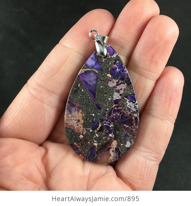 Gorgeous Purple and Tan Sea Sediment Jasper and Pyrite Stone Pendant Necklace - #2foXC8UQSho-2
