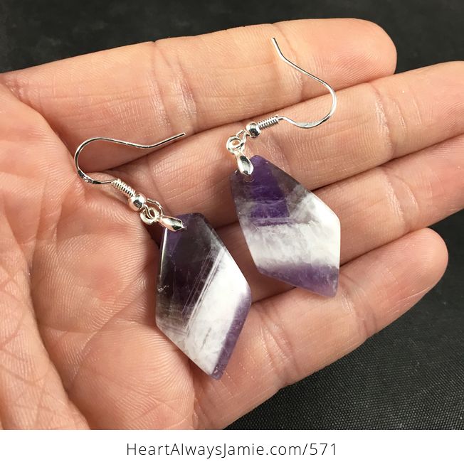 Gorgeous Purple and White Natural Chevron Amethyst Stone Earrings with 925 Sterling Silver Hooks - #ZnLA4k6aUVs-1