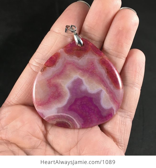 Gorgeous Red and Pink Dragon Veins Agate Stone Pendant - #f9yX0zLKyhI-1