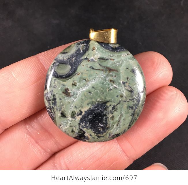 Gorgeous Round Green and Black Swirly Kambala Jasper Stone Pendant Necklace - #h6ZjTMTcicc-2