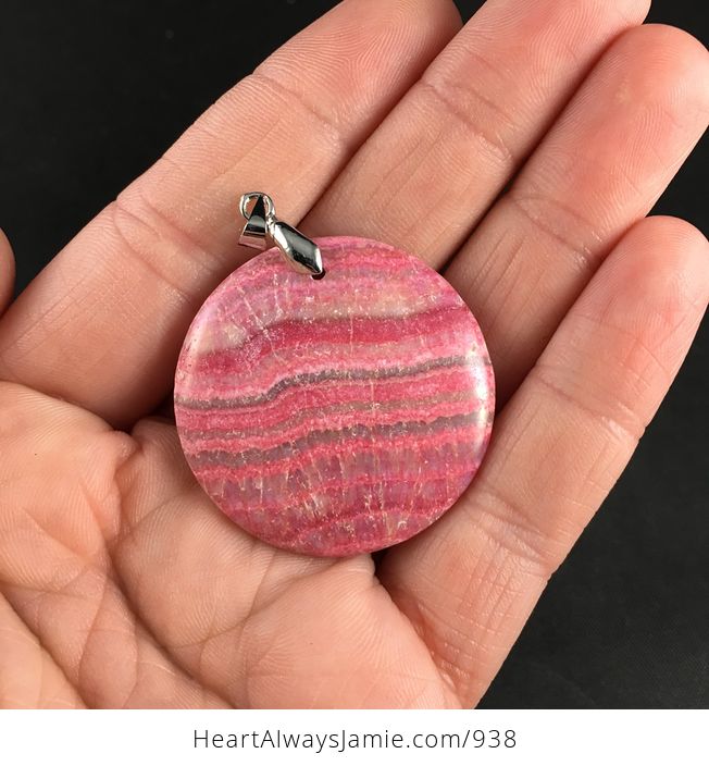 Gorgeous Round Pink Argentina Rhodochrosite Stone Pendant Necklace - #1NY1DFhcE8o-2
