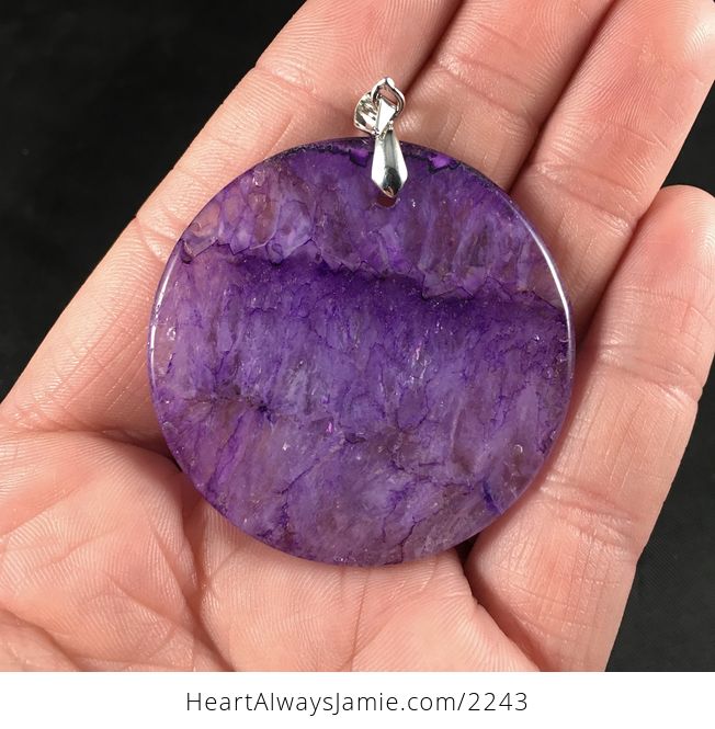 Gorgeous Round Purple Drusy Agate Stone Pendant Necklace - #6u60v8KOGP8-2