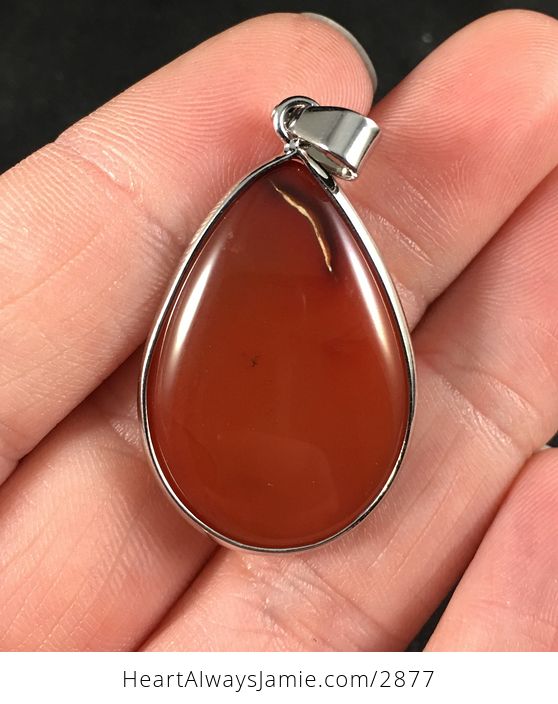 Gorgeous Silver Framed Reddish Brown Agate Stone Pendant Necklace - #Dy3kWkjSiaM-2
