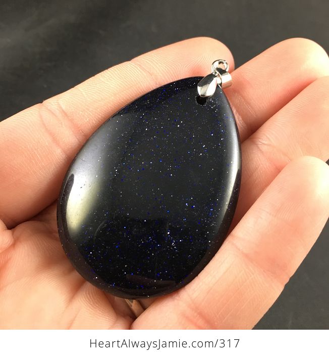 Gorgeous Sparkly Dark Blue Goldstone Pendant Necklace - #uQp6ueY0D6c-4