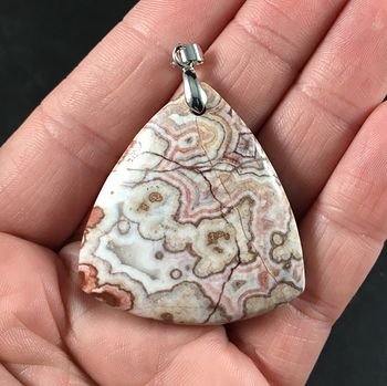 Gorgeous Triangular Brown Tan Beige Orange and Pink Crazy Lace Agate Stone Pendant #FXnMEMoFhP8