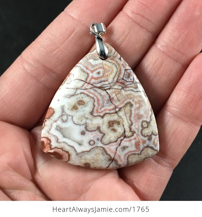 Gorgeous Triangular Brown Tan Beige Orange and Pink Crazy Lace Agate Stone Pendant - #FXnMEMoFhP8-1