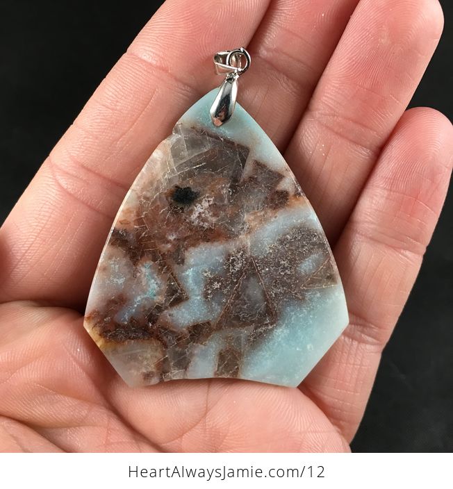 Gorgeous Triangular Shaped Pink and Brown Druzy Natural Amazonite Jasper Stone Pendant Necklace - #VbyawKdW12Y-2