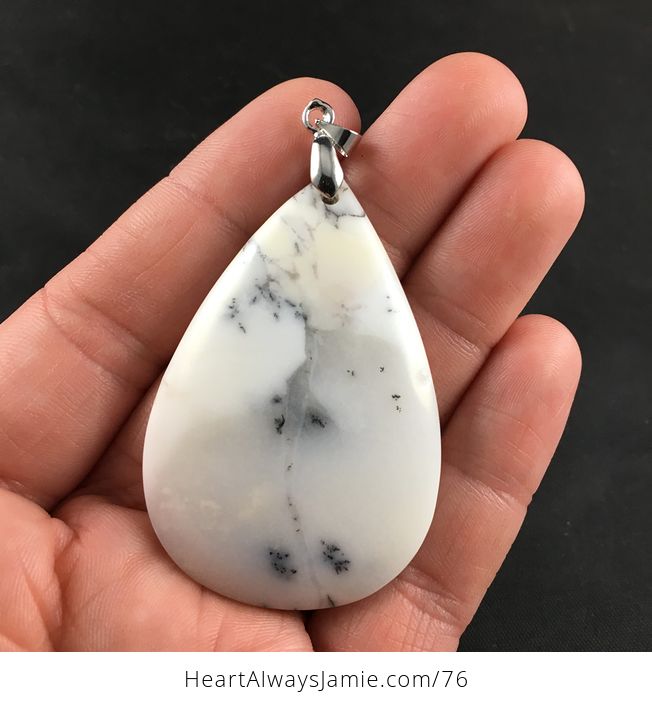 Gorgeous White African Dendrite Moss Opal Stone Pendant - #b8pGlEIDx5A-1