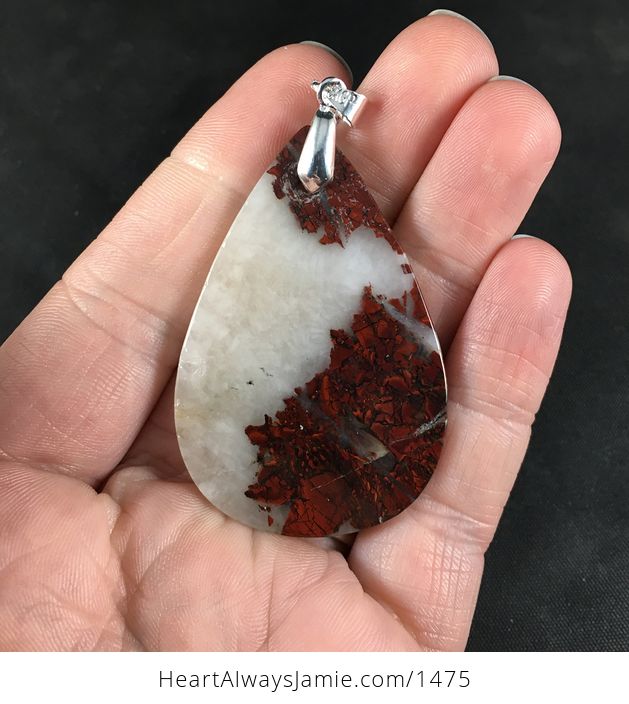 Gorgeous White and Red Natural Rainbow Jasper Stone Pendant Necklace - #ylIxQcVCtV4-2