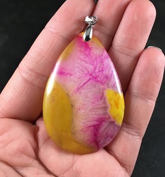 Gorgeous Yellow and Pink Druzy Agate Stone Pendant #JVbSxd21mSw