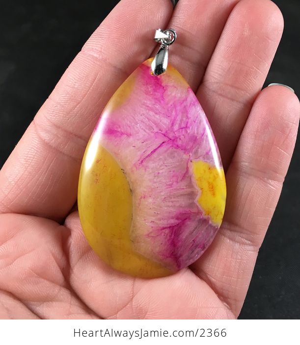 Gorgeous Yellow and Pink Druzy Agate Stone Pendant - #JVbSxd21mSw-1