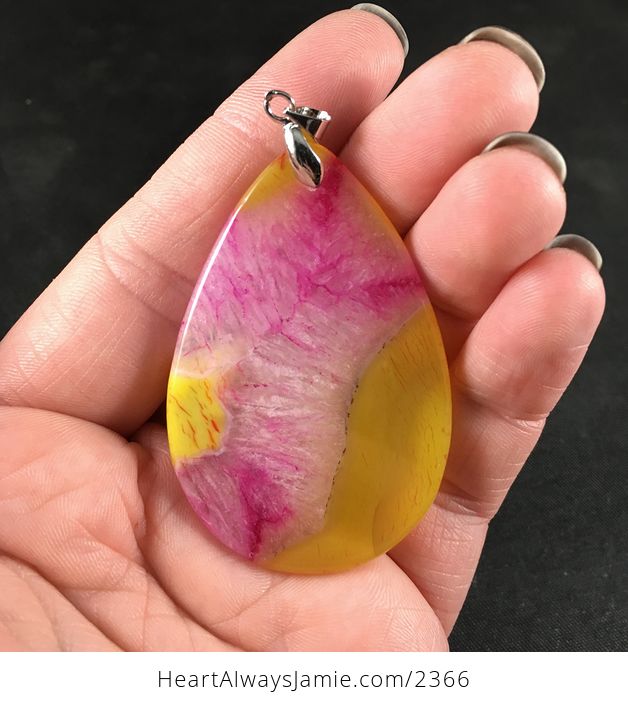 Gorgeous Yellow and Pink Druzy Agate Stone Pendant Necklace - #JVbSxd21mSw-2